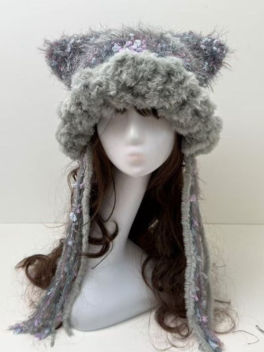 Gray and Purple Highlights Cat Ears Hat